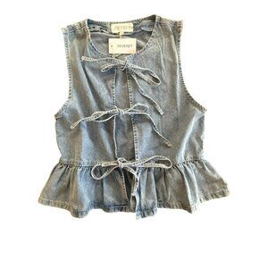 Veveret Tie Front Sleeveless Denim Top Size Small NWT Blue Western Jean Vest